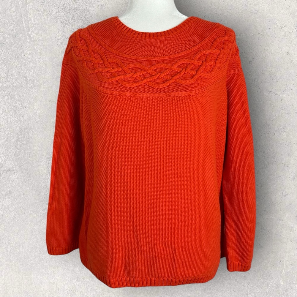 Talbots Orange Cable Knit Wool Cashmere‎ Blend Sweater Womens Size Large Chunky